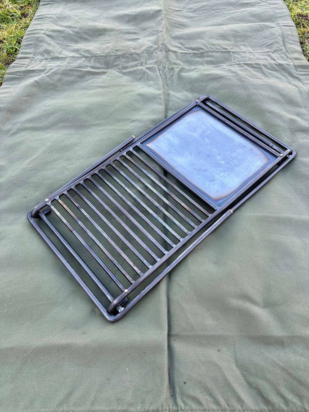 Folding Camp Grill with Skillet Plate - TJM Metalworks
