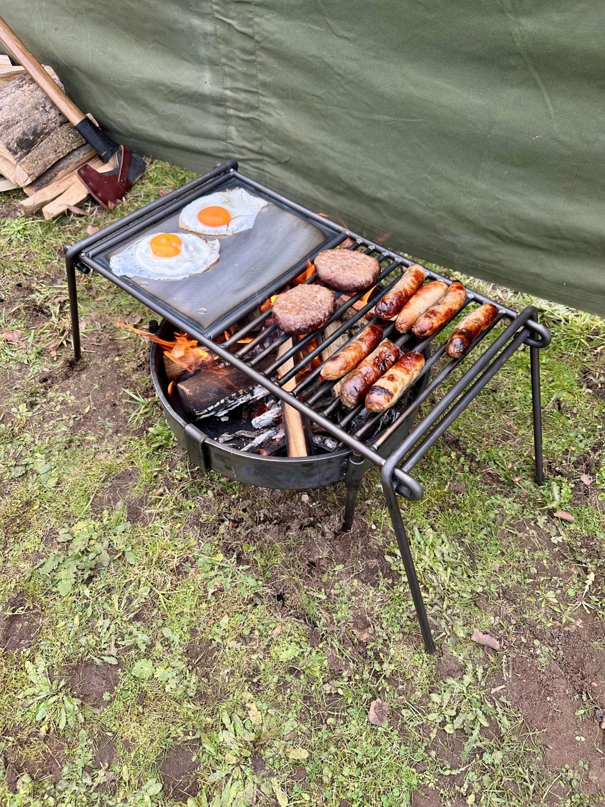 Folding Camp Grill with Skillet Plate - TJM Metalworks