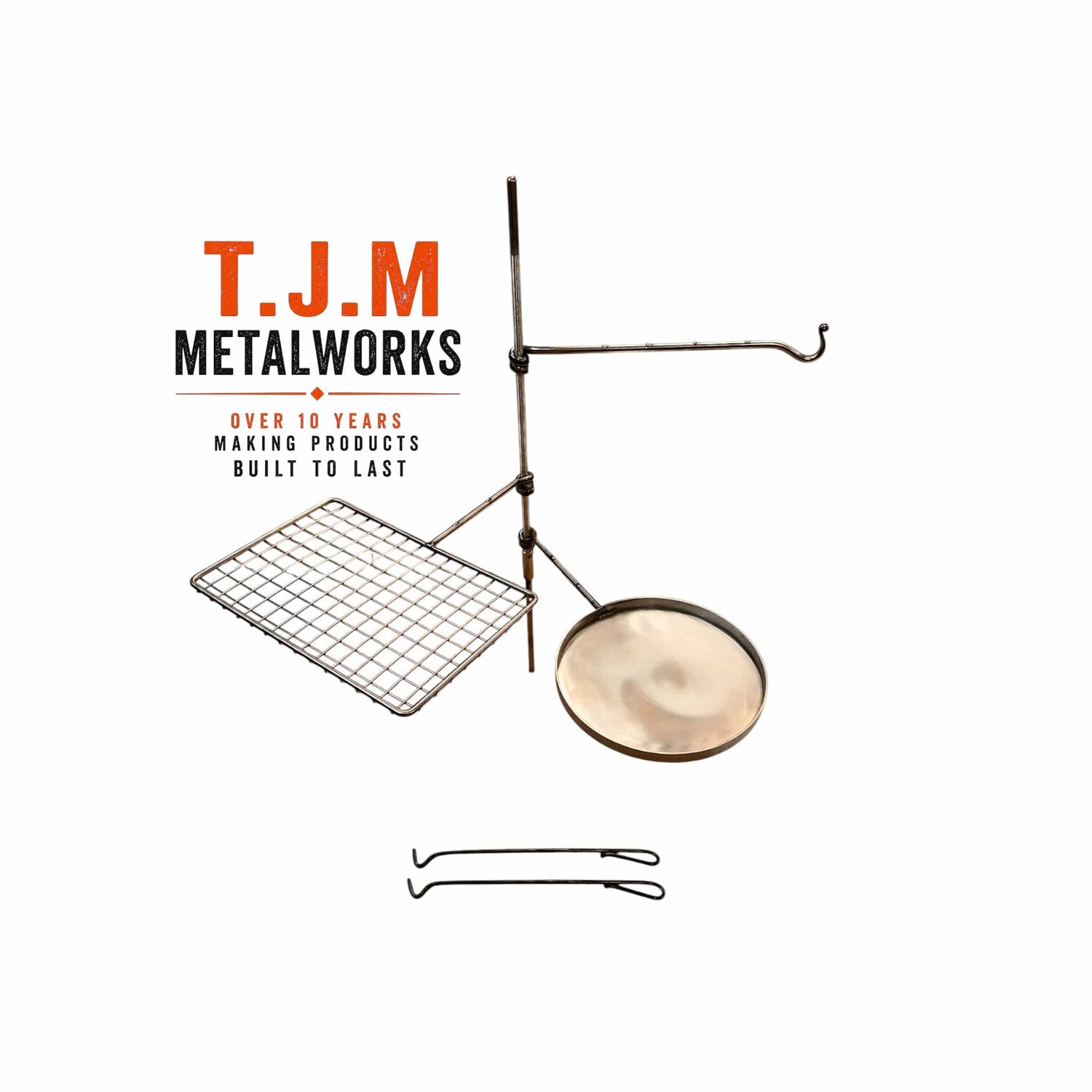 Large Stainless Steel Fire Anchor, Grill, Skillet, Hook Arms