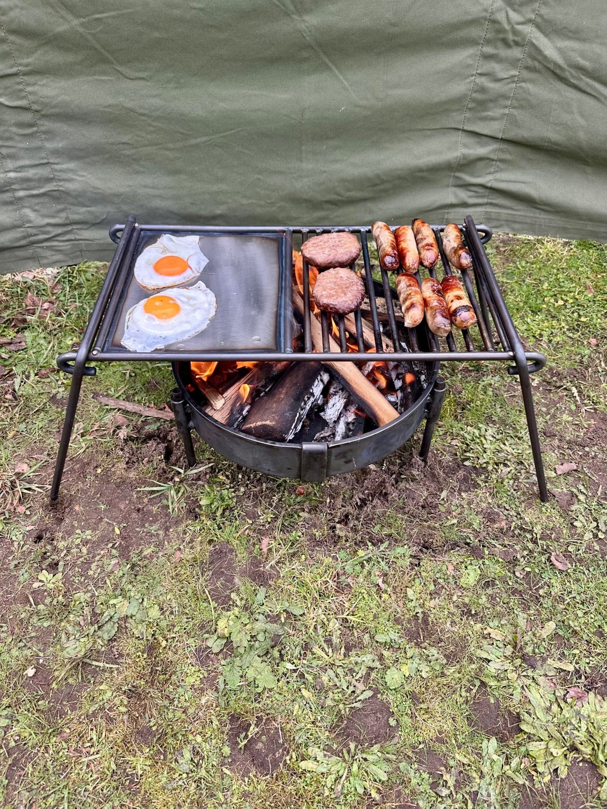 Folding Camp Grill with Skillet Plate - TJM Metalworks