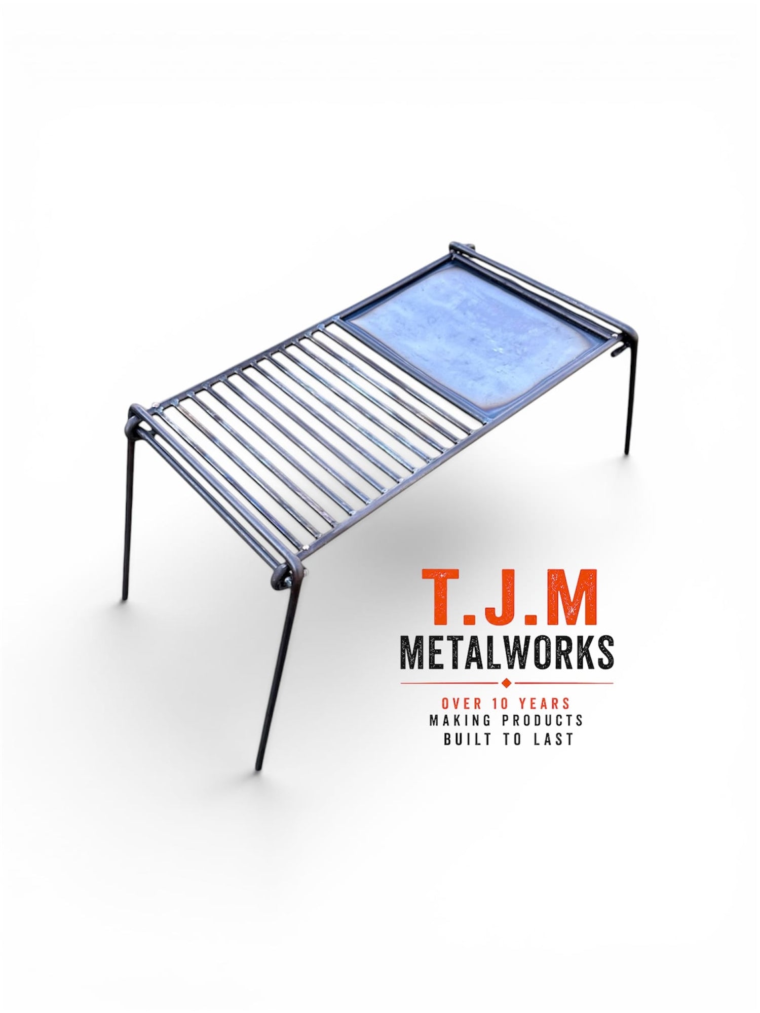 Grill with Skillet Plate - Folding Camp Grill - Heavy Gauge Steel